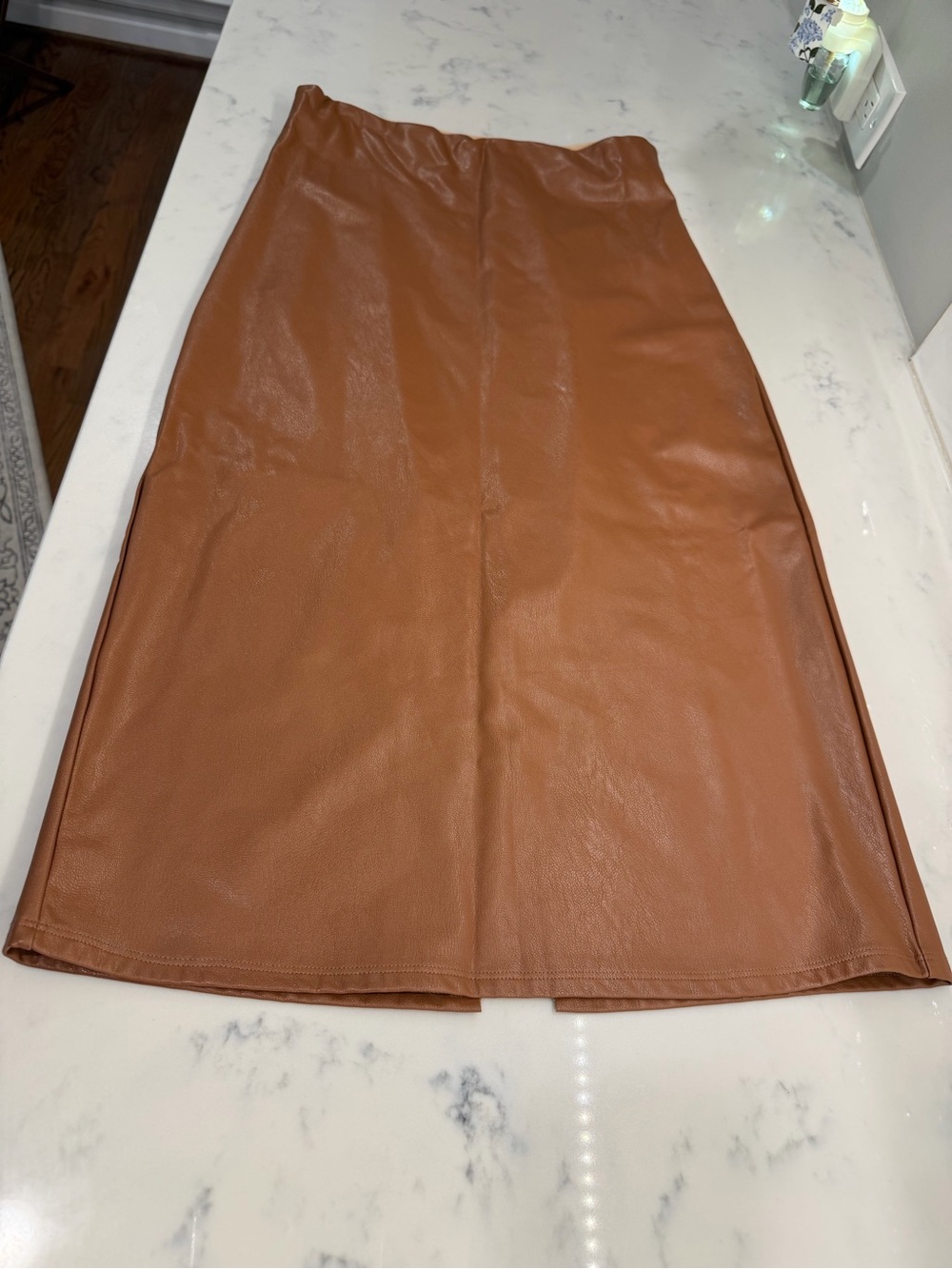 Commando Faux Leather Midi Pencil Skirt in Cognac Brown